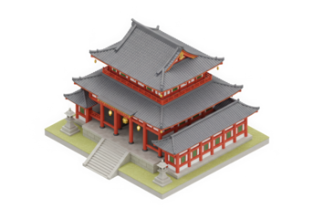 3D Rendered Isometric Japanese Temple: A Serene Depiction of Traditional Architecture and Cultural Heritage, Ideal for Virtual Tours, Games, or Educational Materials.