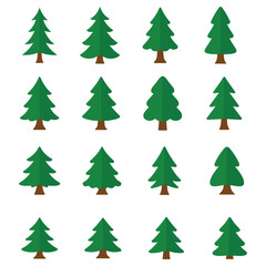 Green Tree, Evergreen Tree, Pine Tree Icons, Nature, Forest, Ecology, Flat Style