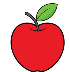 Red Apple with Green Leaf Cartoon Vector Isolated on White Background