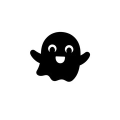 Ghost Icon with Rounded Arms and Smiling Face Representing Halloween, Spooky Themes, or Spirit Character