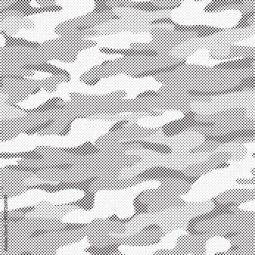 Poster Abstract halftone seamless camouflage pattern. Repeating digital dotted hexagonal camo military texture background. Abstract modern fabric textile ornament. Vector illustration.