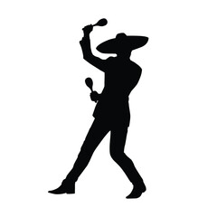 Silhouette of a man dancing with maracas, wearing a sombrero, expressing joyful Latin rhythm