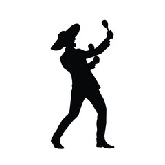 Silhouette of a man dancing with maracas, wearing a sombrero, expressing joyful Latin rhythm