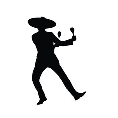 Silhouette of a man dancing with maracas, wearing a sombrero, expressing joyful Latin rhythm