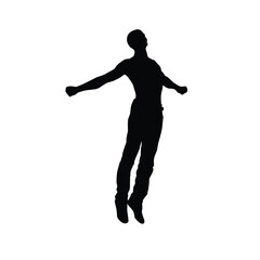 Silhouette of a man leaping upward with arms wide open, symbolizing freedom, power, and joy