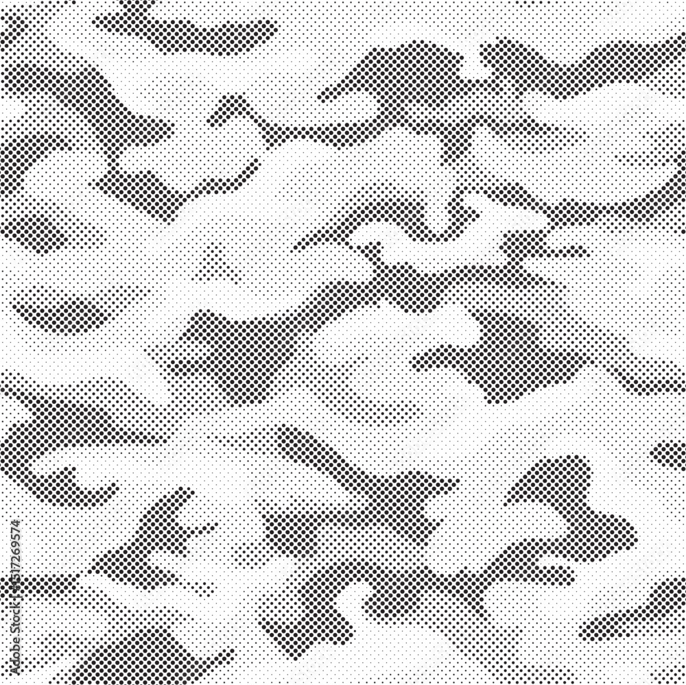 Poster abstract halftone seamless camouflage pattern. repeating digital dotted hexagonal camo military text