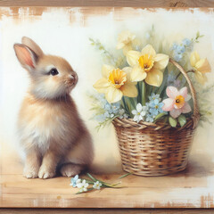 cute little bunny styled next to flower basket