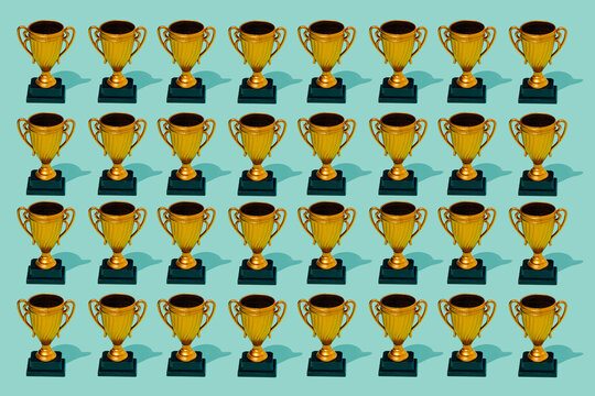 gold trophies forming a pattern