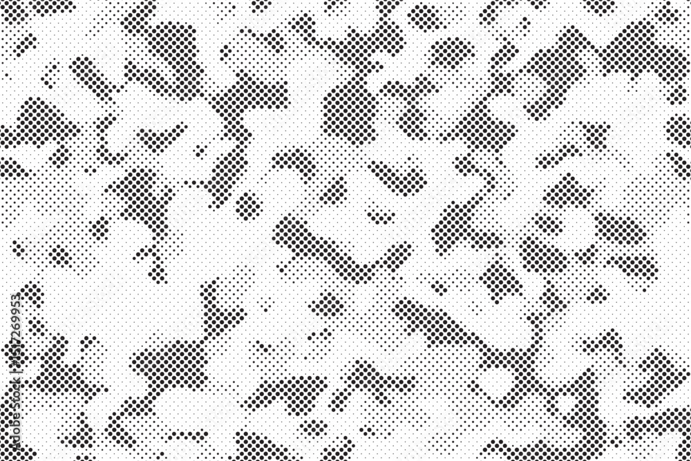 Poster abstract halftone seamless camouflage pattern. repeating digital dotted hexagonal camo military text
