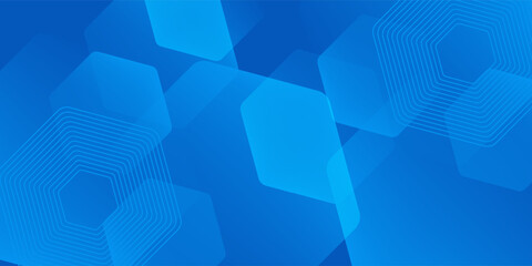 Modern abstract blue background with glowing geometric lines. Blue gradient hexagon shape design. Futuristic technology concept.