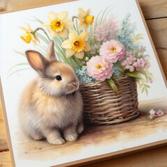 cute little bunny styled next to flower basket