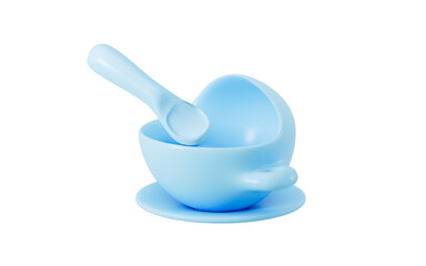 Cartoon baby complementary food tableware, baby feeding supplies, 3d rendering.
