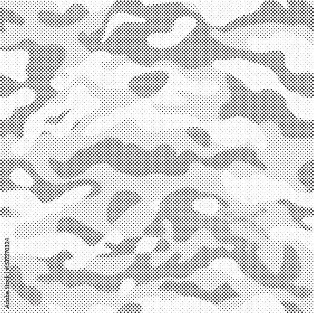 Aufkleber Abstract halftone seamless camouflage pattern. Repeating digital dotted hexagonal camo military texture background. Abstract modern fabric textile ornament. Vector illustration.