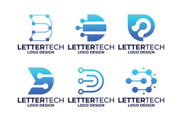 Set of initial letter D tech logo design