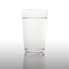 Realistic full water glass with reflection on a gradient background. 3d water glass