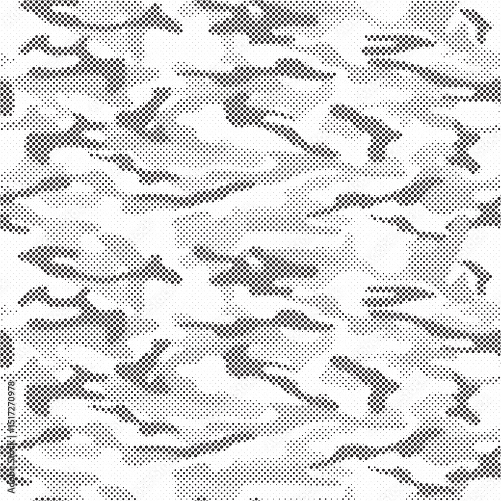Poster abstract halftone seamless camouflage pattern. repeating digital dotted hexagonal camo military text