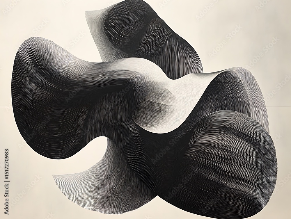 Poster monochrome flow: abstract rendering of fluid forms with delicate lines