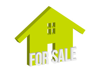 Fototapeta premium Simple 3D illustration of a yellow house icon and the word 