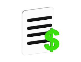 Simple 3D illustration of a document icon  and a dollar sign.