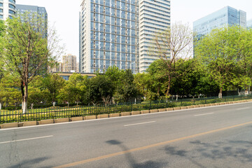 Empty urban road and buildings in the city
