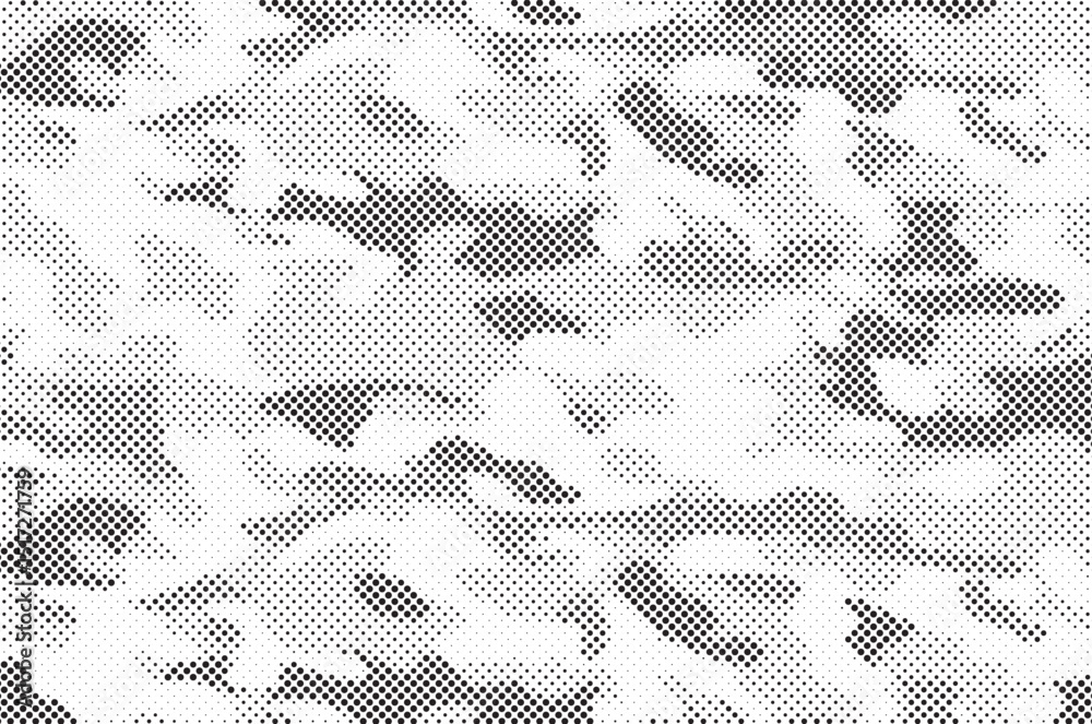 Poster Abstract halftone seamless camouflage pattern. Repeating digital dotted hexagonal camo military texture background. Abstract modern fabric textile ornament. Vector illustration.