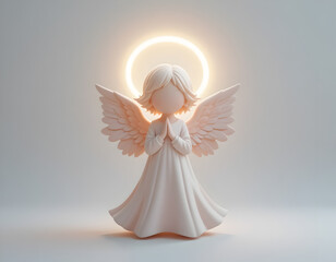 White Angel Figurine with Glowing Halo and Wings