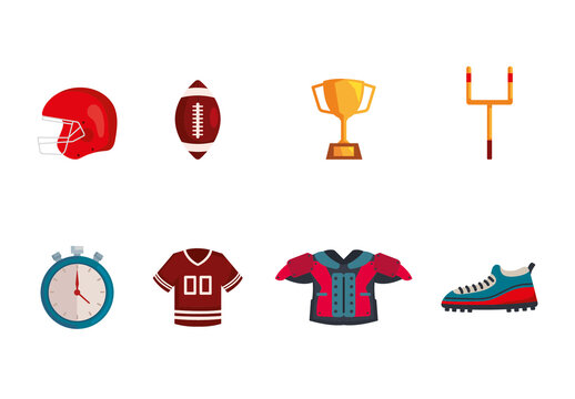 Colorful American Football Sport Equipment Illustrations Set