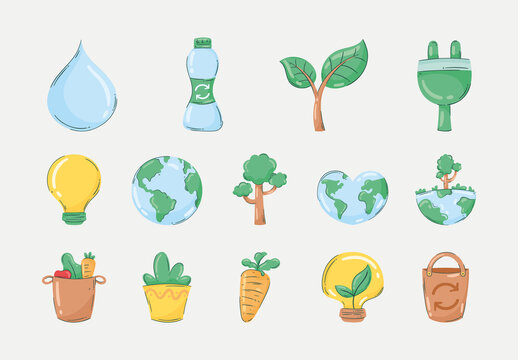 Colorful Ecology Nature Environment Illustrations Set