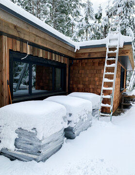 New construction custom home in the snow