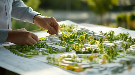Fototapeta premium Architect Adjusting a Scale Model of an Urban Development