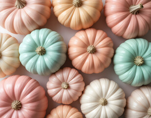 Pastel Colored Pumpkins Flat Lay Pattern