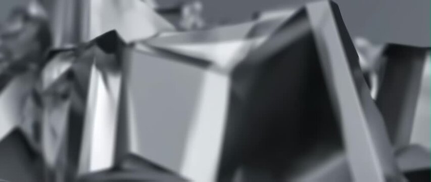 Anamorphic video Abstract geometric shapes rotating and morphing, metallic textures with ambient reflections, modern and sleek look, perfect for corporate footage, loopable design