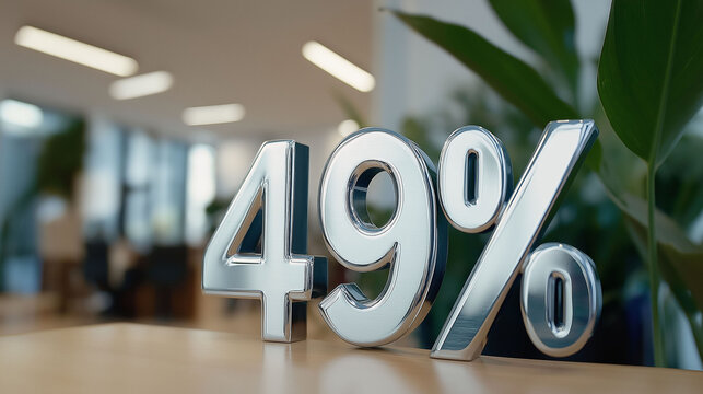 49% off silver metal letters on an office table, blurred background