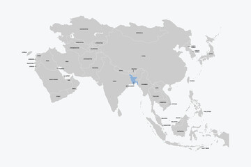 Bangladesh vector map, Asia map Silhouette isolated on white background. for website layouts, background,education,travel worldwide, map silhouette and earth geography