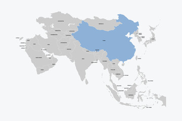 China vector map, Asia map Silhouette isolated on white background. for website layouts, background,education,travel worldwide, map silhouette and earth geography