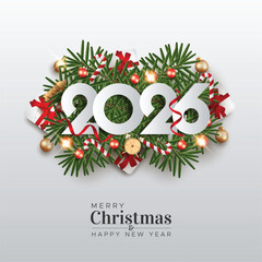 Merry Christmas And Happy New Year 2026 square template with festive decorations