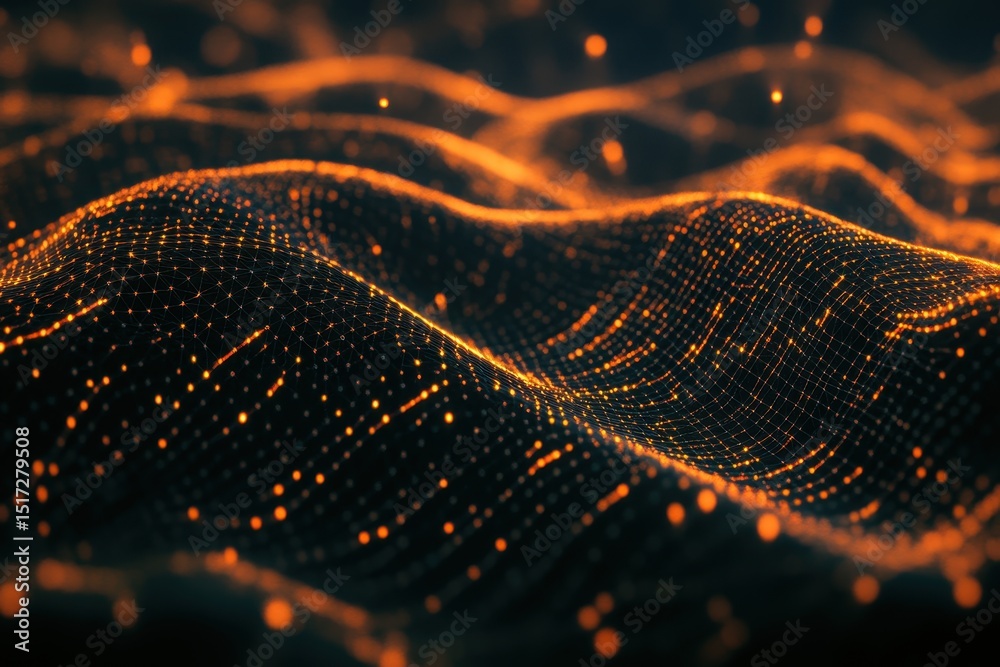 Leinwandbilder Abstract network connections depicted through glowing wave patterns in a digital environment, 4K Abstract network connections CGI