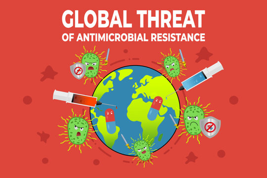 Global Threat of Antimicrobial Resistance, Educational and Medical Infographic for Awareness Campaigns