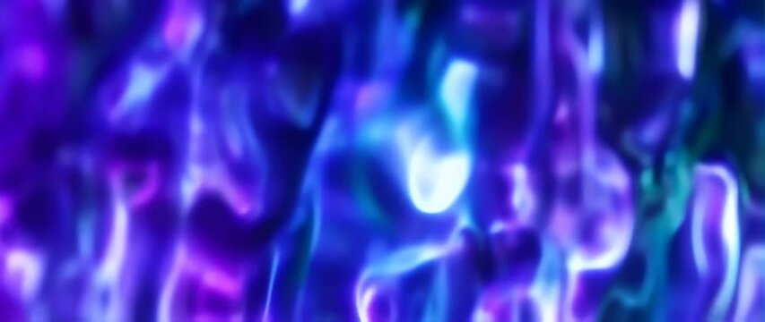 Anamorphic video slow-motion flow of iridescent liquid shapes in deep blue and violet tones, seamless motion, futuristic abstract background, soft lighting, 4K cinematic look