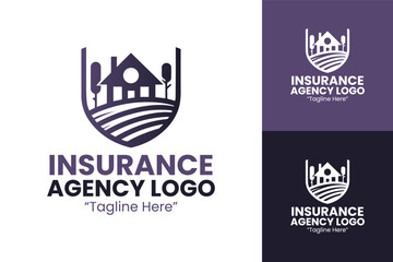 Professional Insurance Logo with House and Shield in Purple for Real Estate and Property Protection
