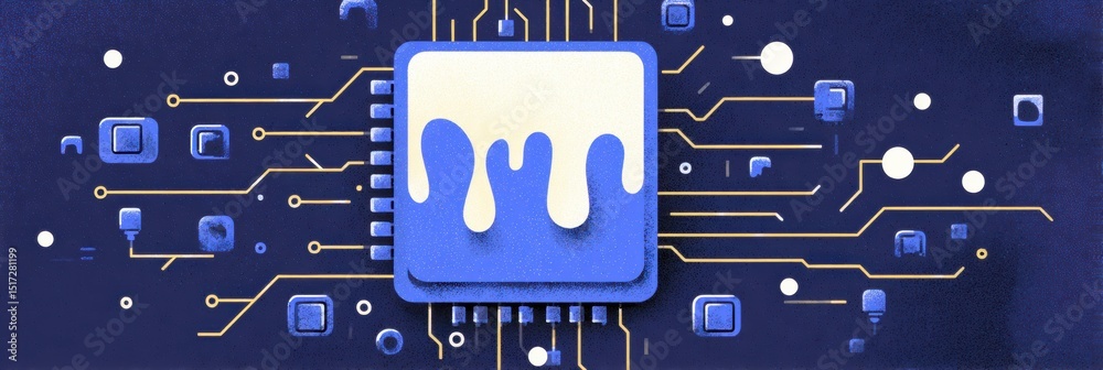 Fototapete Illustration Showing System Overload With Melting CPU and Circuit Connections in a Futuristic Tech Environment