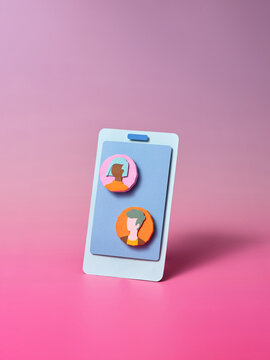 A modern paper-cut smartphone illustrates a video call