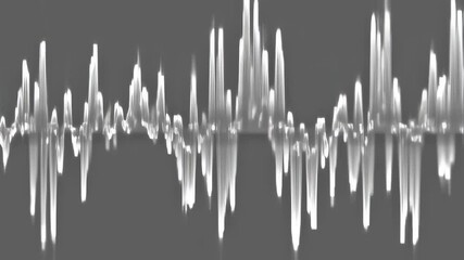 Digital waveforms dancing in sync with invisible music, minimalistic lines and dots, monochrome background with smooth motion, futuristic data concept