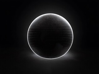 Abstract luminous sphere composed of wireframe grid on a dark background