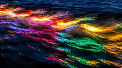 Colorful, vibrant water waves at night.