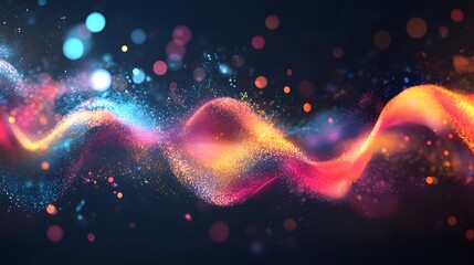 Vibrant swirling abstract design with colorful particles.