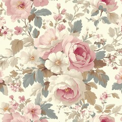 Elegant Floral Design with Soft Pink and White Blooms on Cream Background