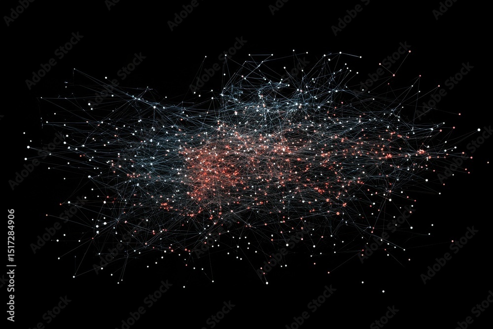 Aufkleber network of connections illustrating data processing dynamics on a black background, network of conne