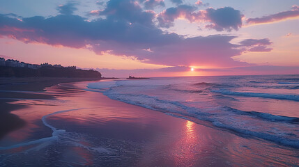 Beach at Sunset: Breathtaking Coastal Landscape with Golden Hour Radiance