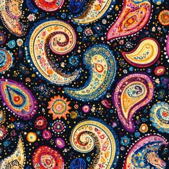 Naklejka premium Colorful Paisley Pattern with Intricate Swirls and Floral Details
